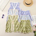Women's boho outfit for women, lace set in blue and green, perfect for summer