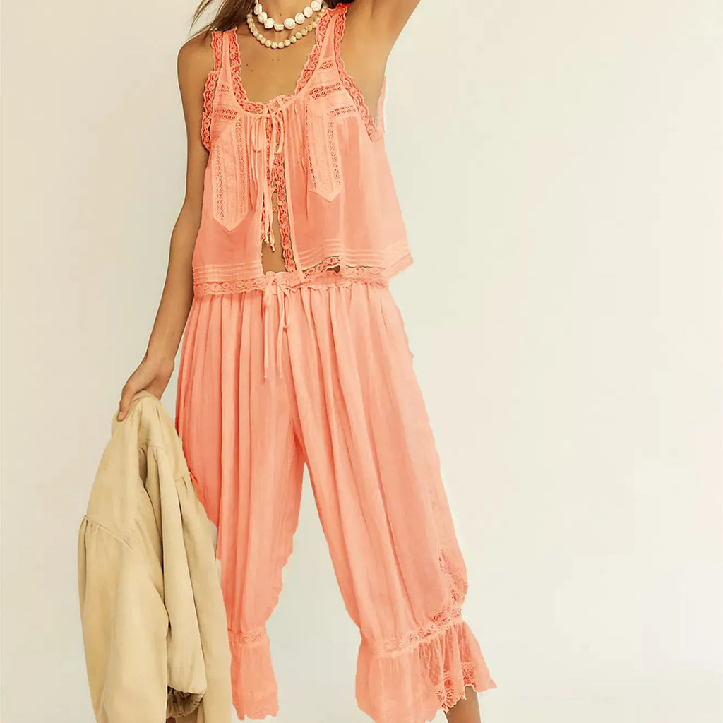 Coral boho outfit for women, lightweight fabric, perfect for summer