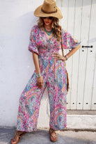 Colorful boho print jumpsuit for women with a relaxed fit and stylish sleeves