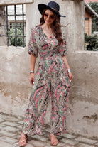 Stylish boho print jumpsuit for women with vibrant colors and wide-leg design, perfect for summer outings