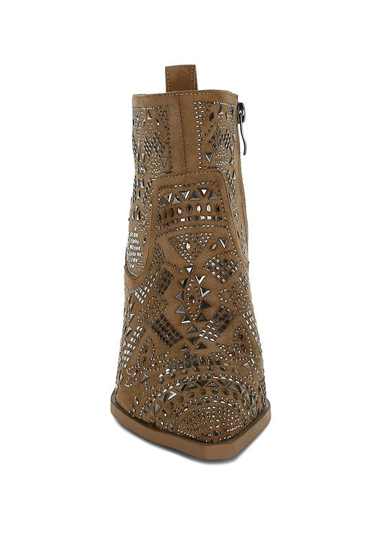Rag Company boho studded ankle boots with intricate design and durable zipper for stylish everyday wear
