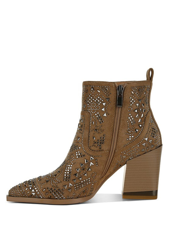 Rag Company boho studded ankle boots with decorative detailing and a stylish block heel