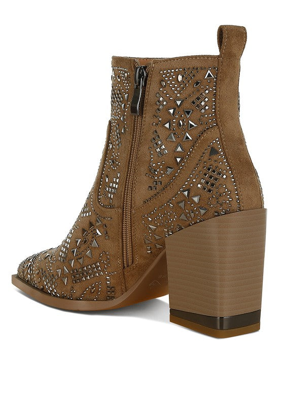 Rag Company boho studded ankle boots with decorative studs and a stylish block heel