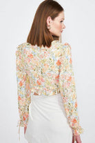 Emory Park Women's Boho Style Crop Top with Floral Design and Long Sleeves