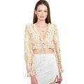 Emory Park boho style crop top with floral pattern and puffed sleeves for a trendy look
