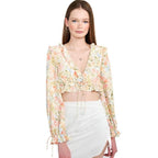 Emory Park boho style crop top with floral pattern and puffed sleeves for a trendy look