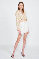 Emory Park Women's Boho Style Crop Top with Floral Design and Ruffled Sleeves