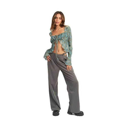 Emory Park Women's Cropped Top in Boho Style with Tie Blouse Design and Flowy Sleeves