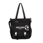 Black large capacity tote bag with adjustable straps and soccer ball graphic for versatile use