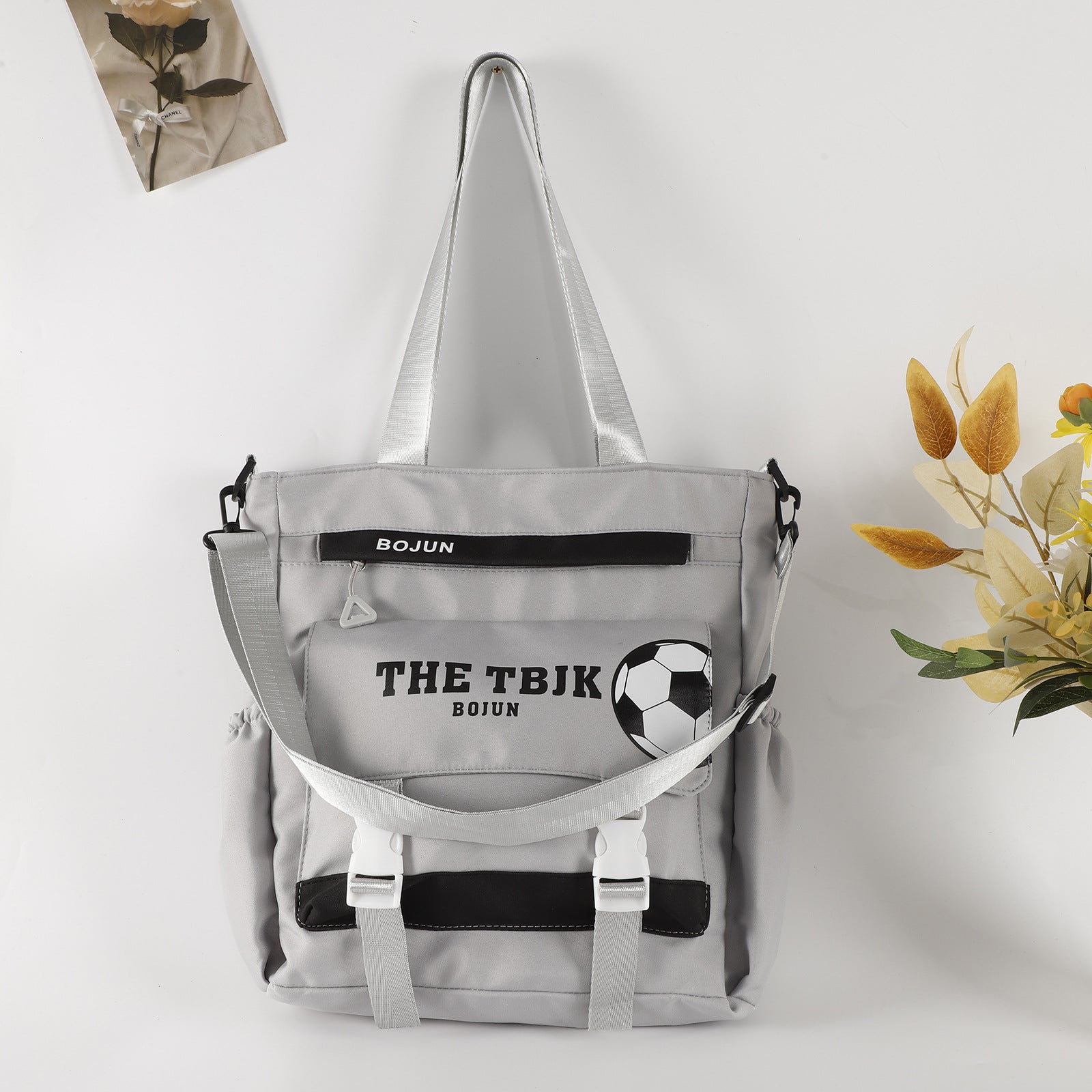 Gray SHOMICOBOUTIQUE large capacity tote bag with adjustable straps and sporty design