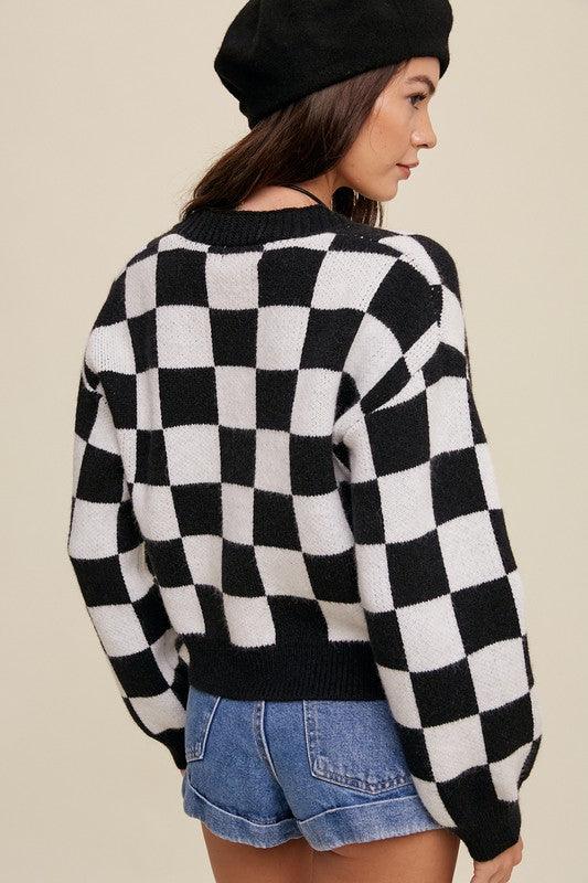Women's Sweaters - Cardigans Bold Gingham Sweater Weaved Crop Cardigan