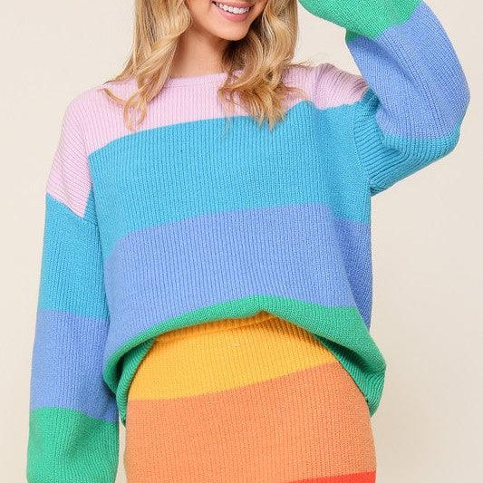 Women's Sweaters Bold Rainbow Stripe Oversized Chunky Knit Pullover
