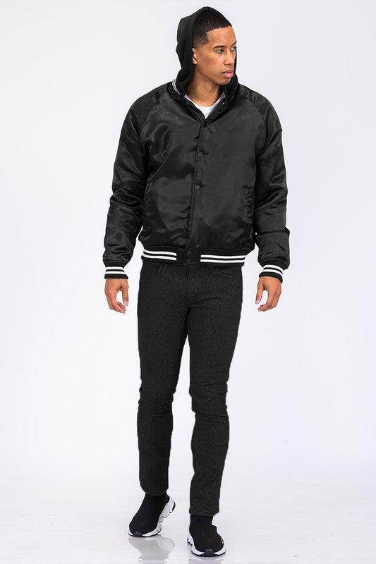 Men's black bomber jacket, sleek design for casual wear