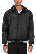 Men's black bomber jacket with hood for casual wear