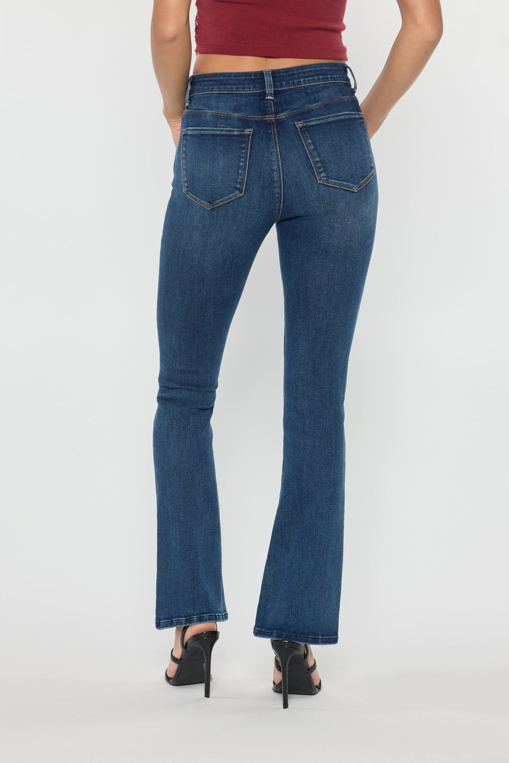Women's blue bootcut jeans boots, perfect for casual outings.