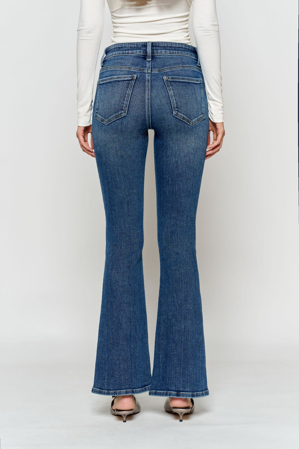 Women's blue bootcut jeans boots, stretchy denim for comfort