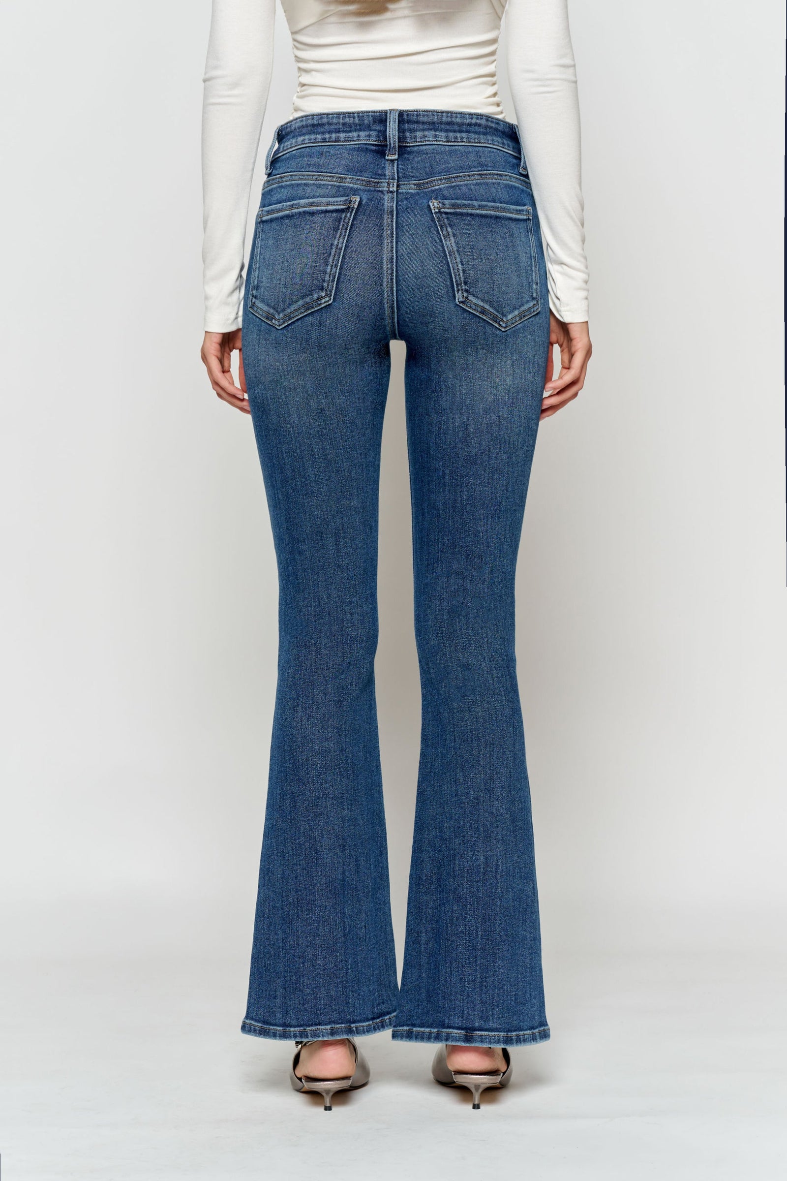 Women's blue bootcut jeans boots, stretchy denim for comfort