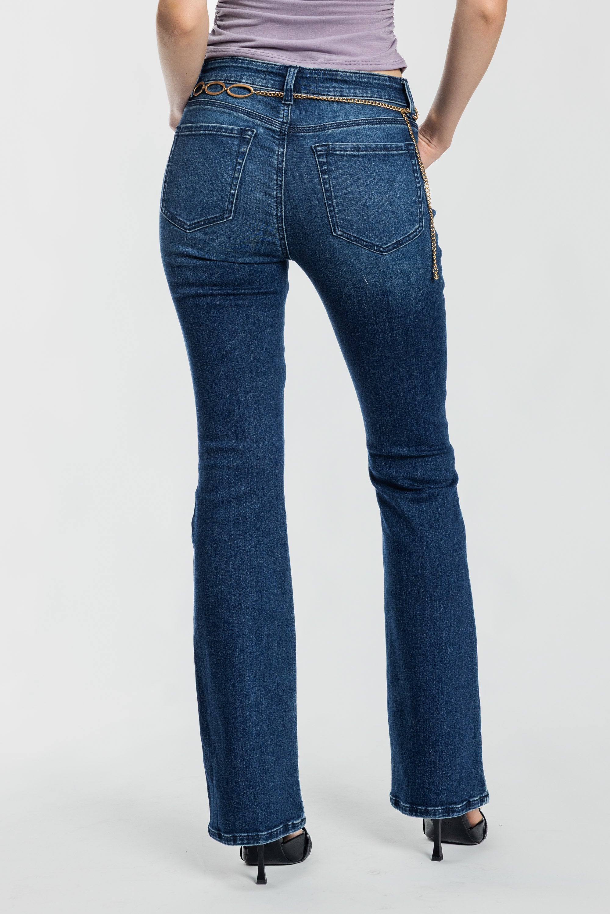 Women's blue bootcut jeans boots in stretch denim for a flattering fit
