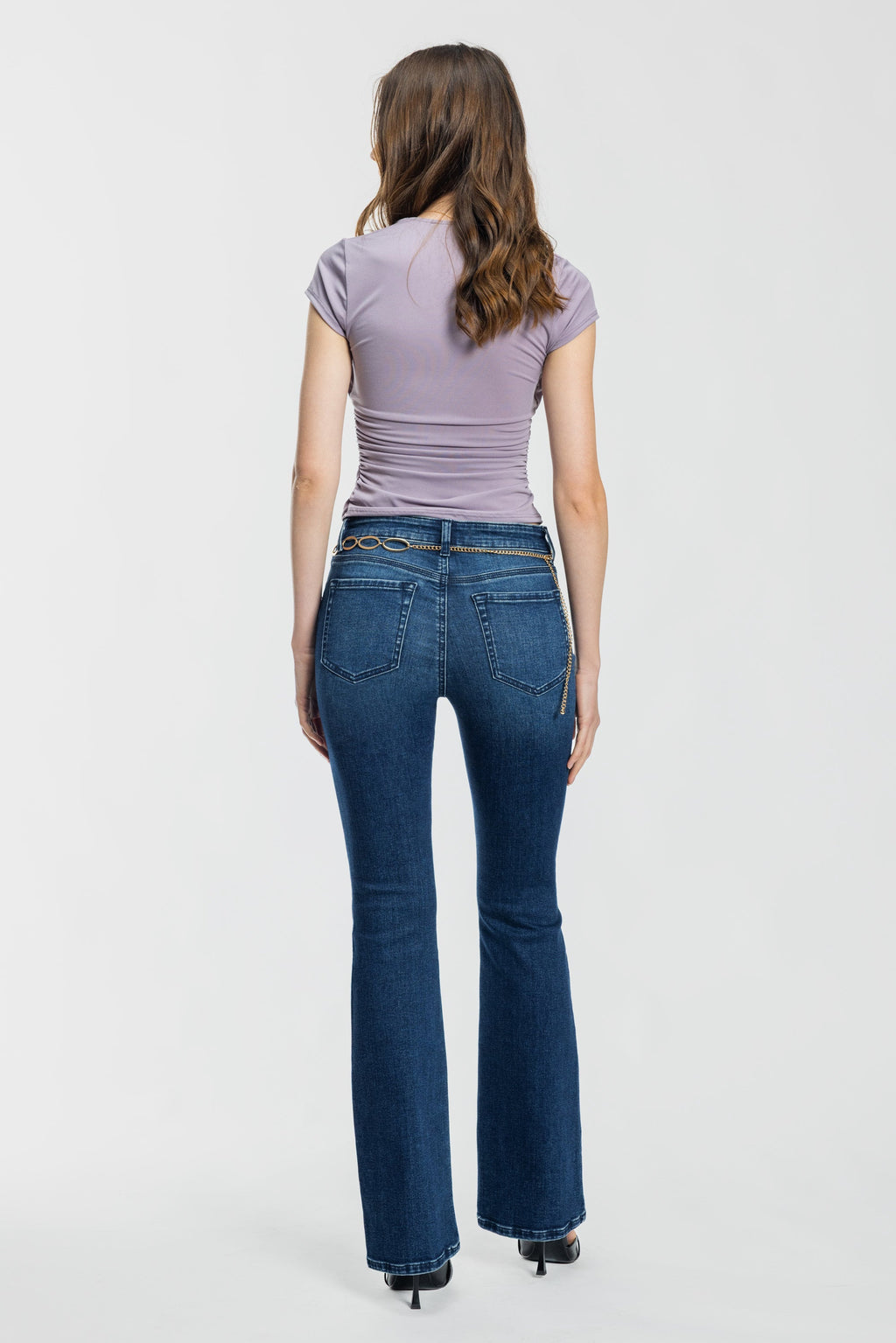 Women's dark blue bootcut jeans boots for a stylish casual look