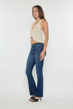 Women's bootcut jeans boots in dark blue denim, perfect for everyday wear