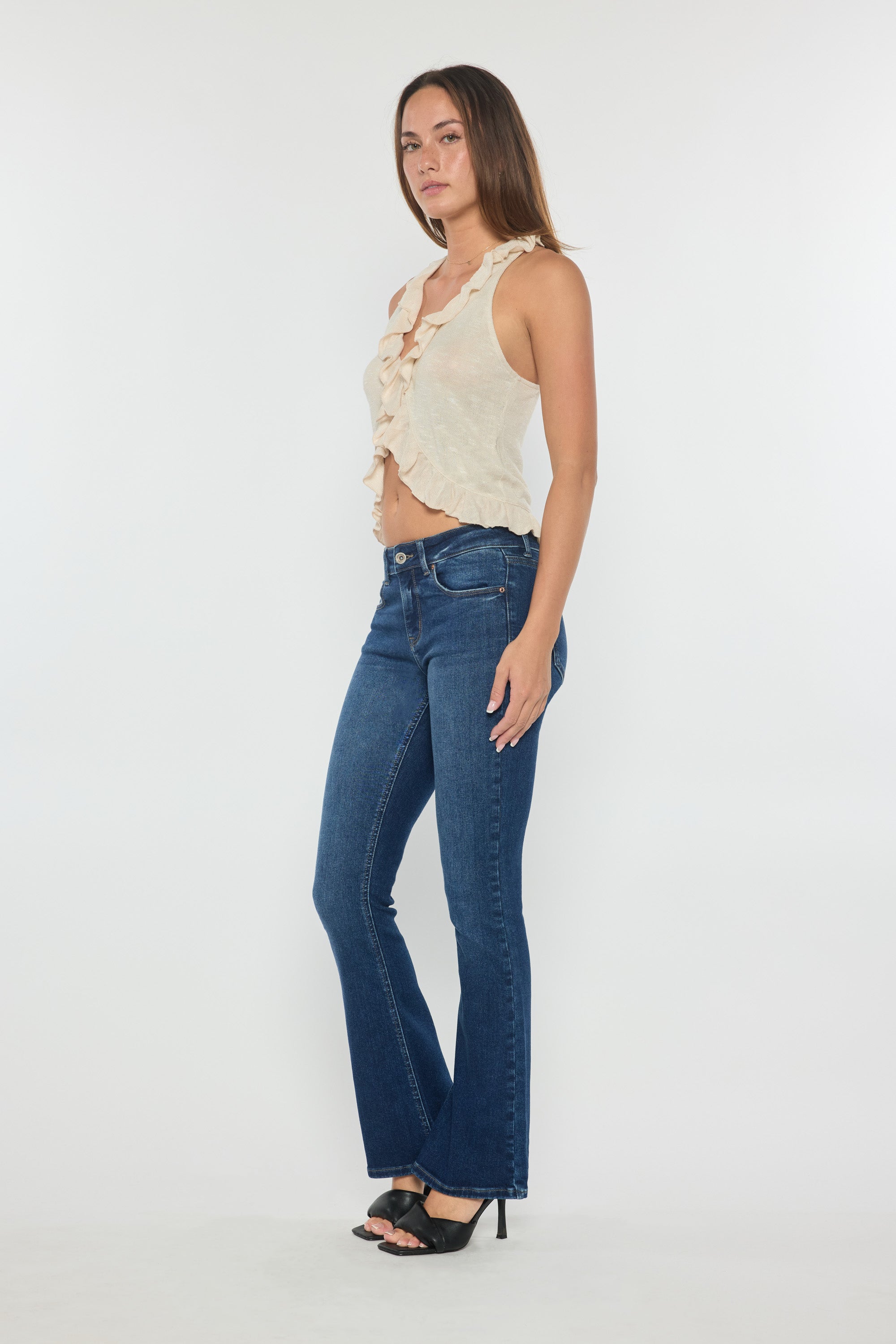 Women's bootcut jeans boots in dark blue denim, perfect for everyday wear