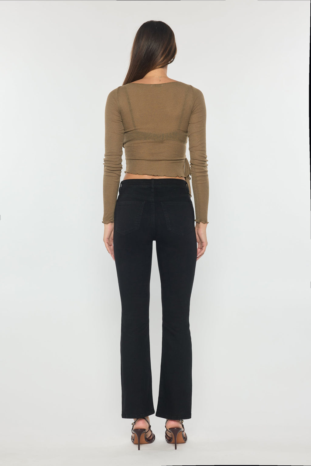 Women's black bootcut jeans boots with a slim fit and stretchy material