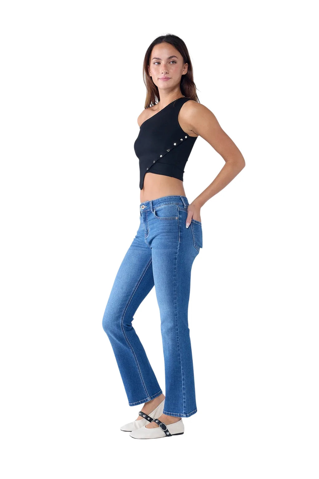 Women's blue bootcut jeans boots made from comfortable denim