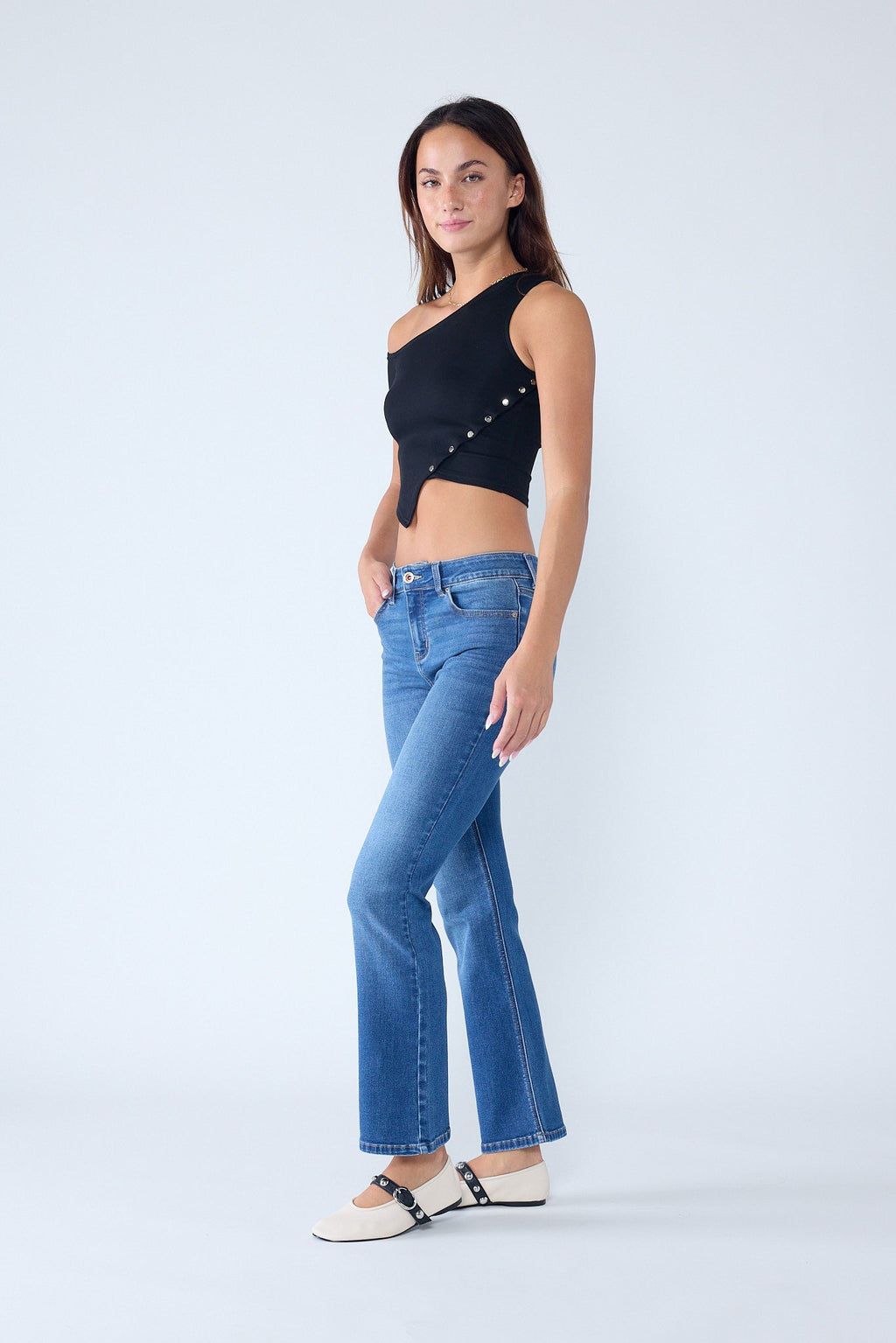 Women's bootcut jeans boots in classic blue denim for casual wear
