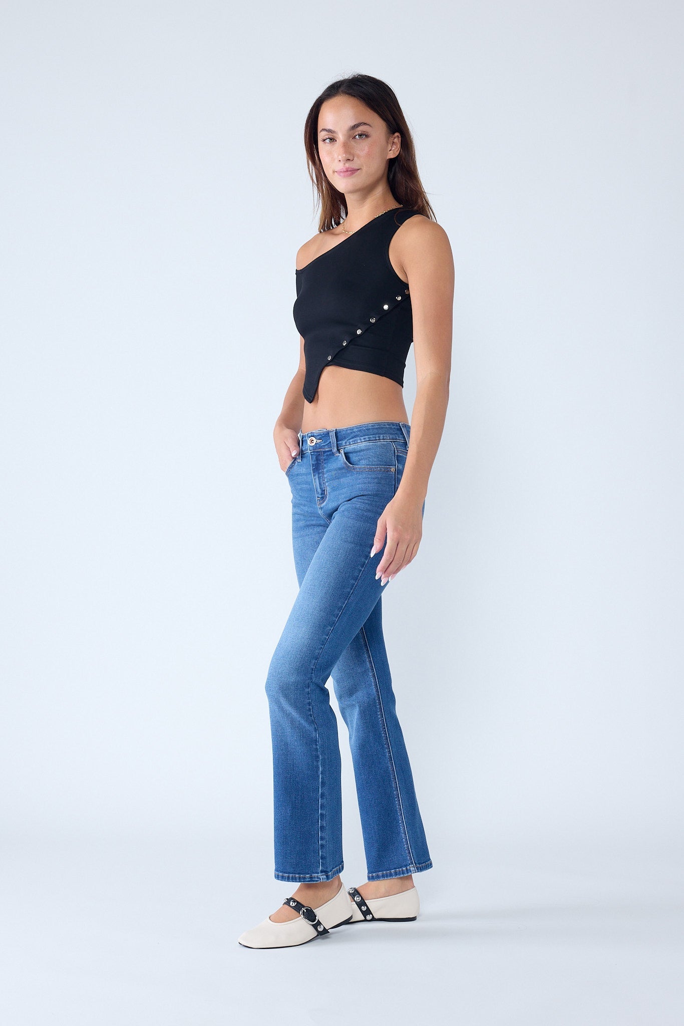 Women's bootcut jeans boots in classic blue denim for casual wear