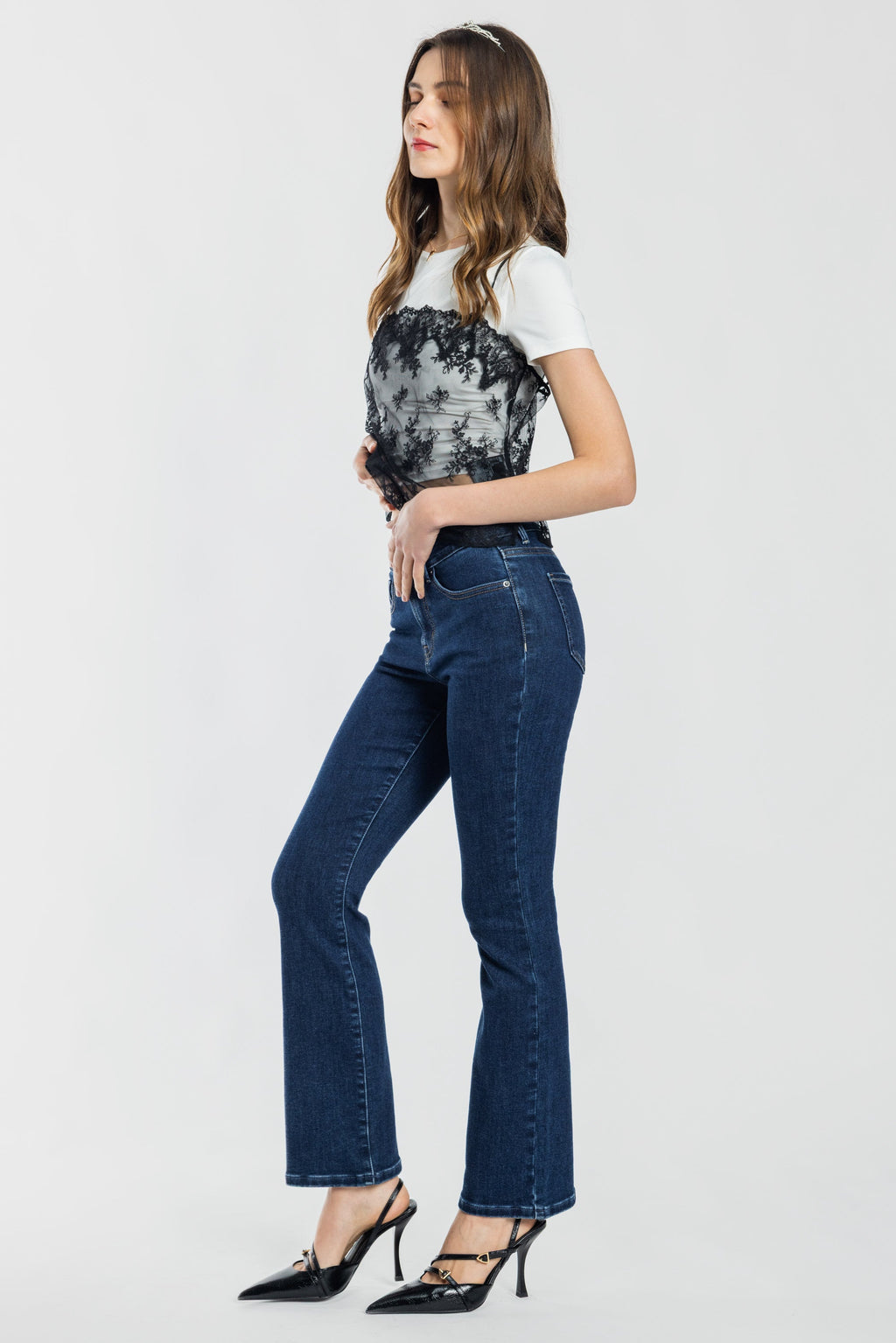 Women's dark bootcut jeans boots, perfect for casual outings