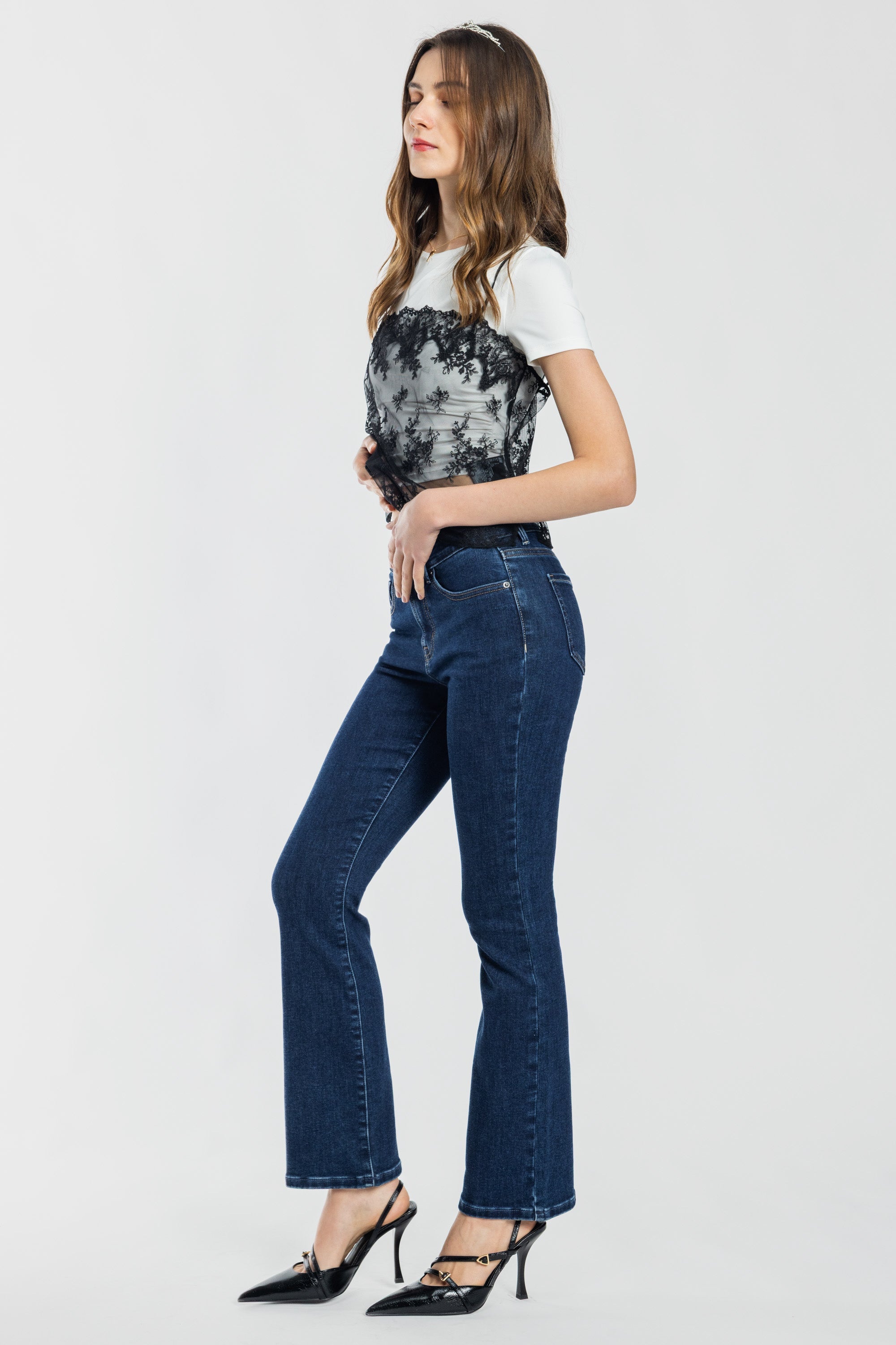Women's dark bootcut jeans boots, perfect for casual outings