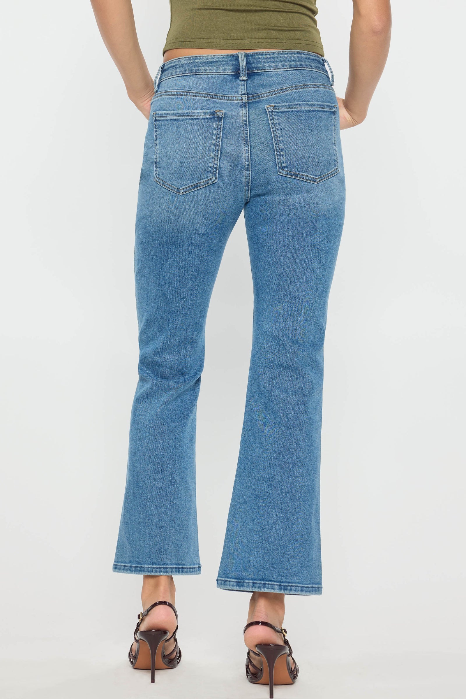 Women's light blue bootcut jeans boots, perfect for casual outings
