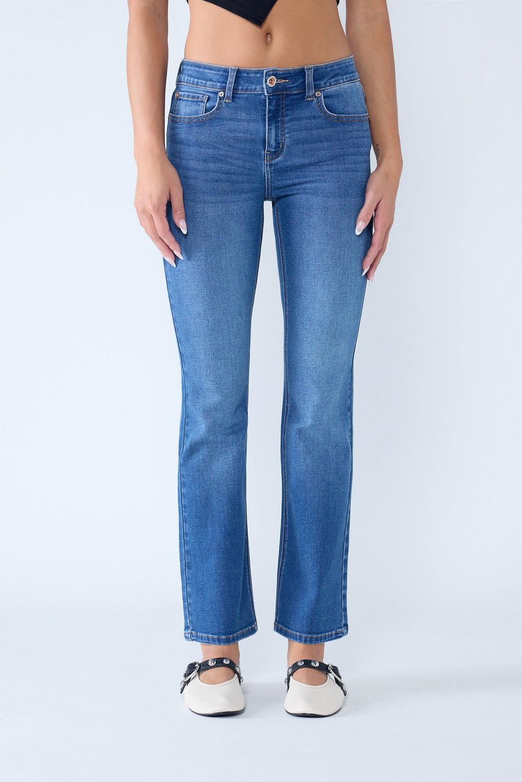 Women's blue bootcut jeans boots for versatile casual wear