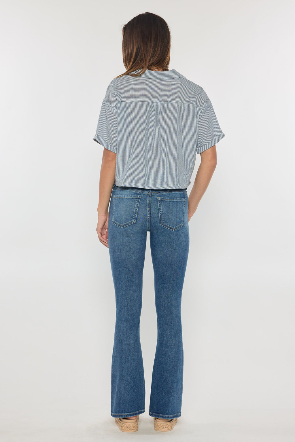 Women's blue bootcut jeans boots, versatile denim for casual wear