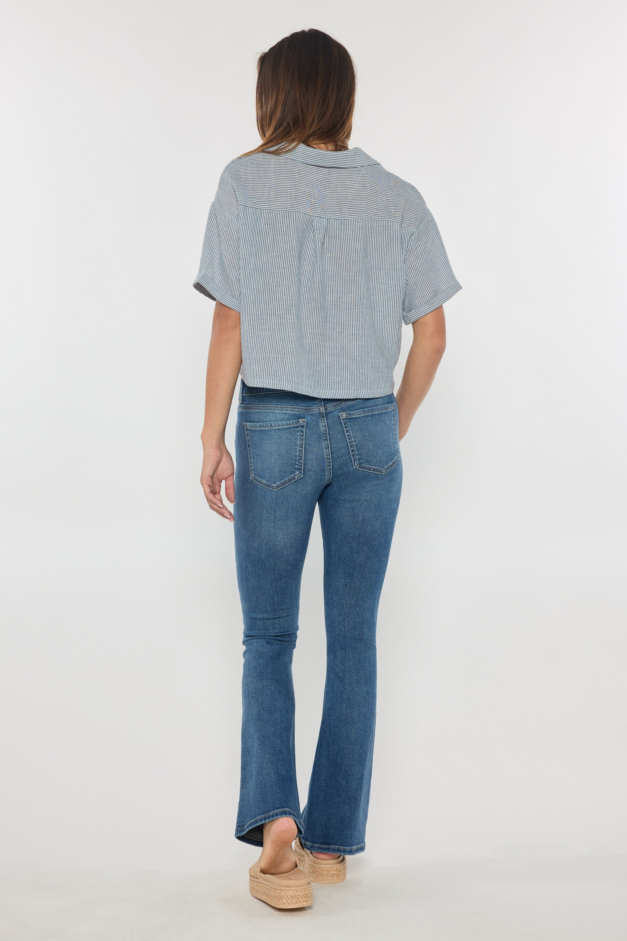 Women's blue bootcut jeans boots for casual everyday wear