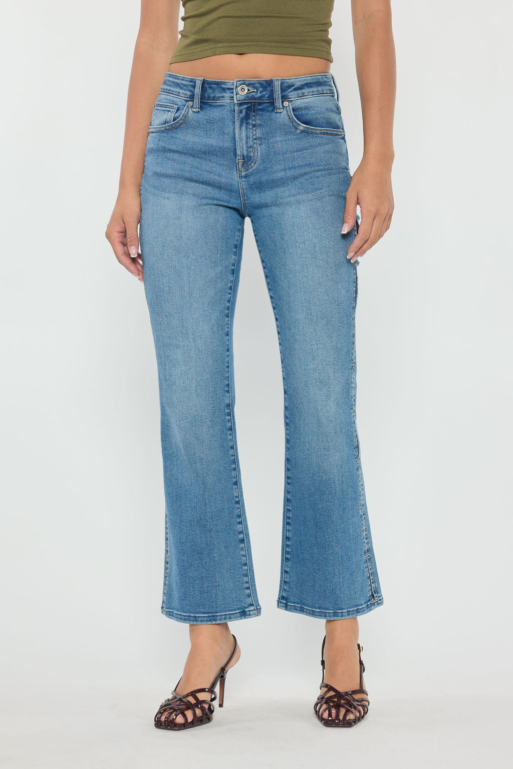 Women's blue bootcut jeans boots for a stylish casual look