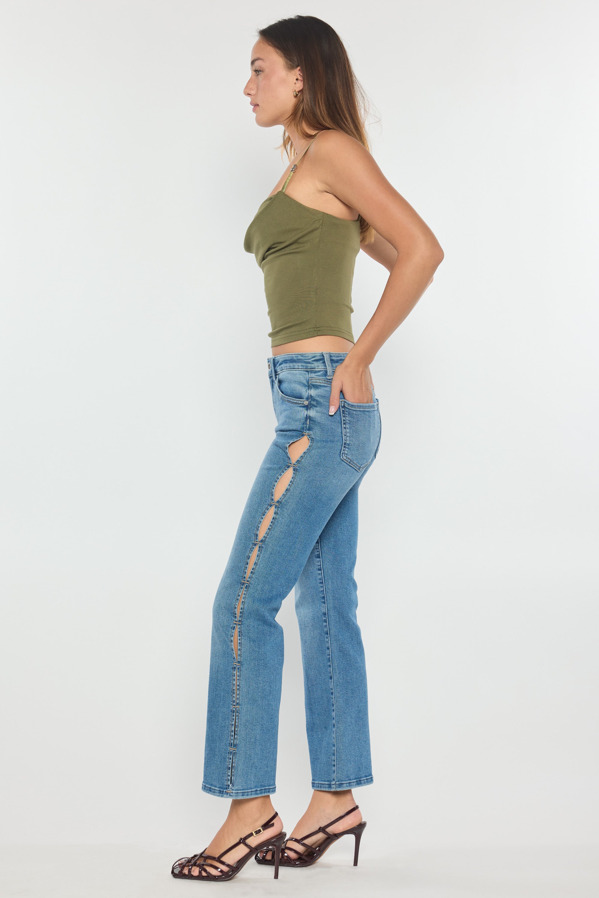 Women's bootcut jeans boots in light blue denim for casual wear