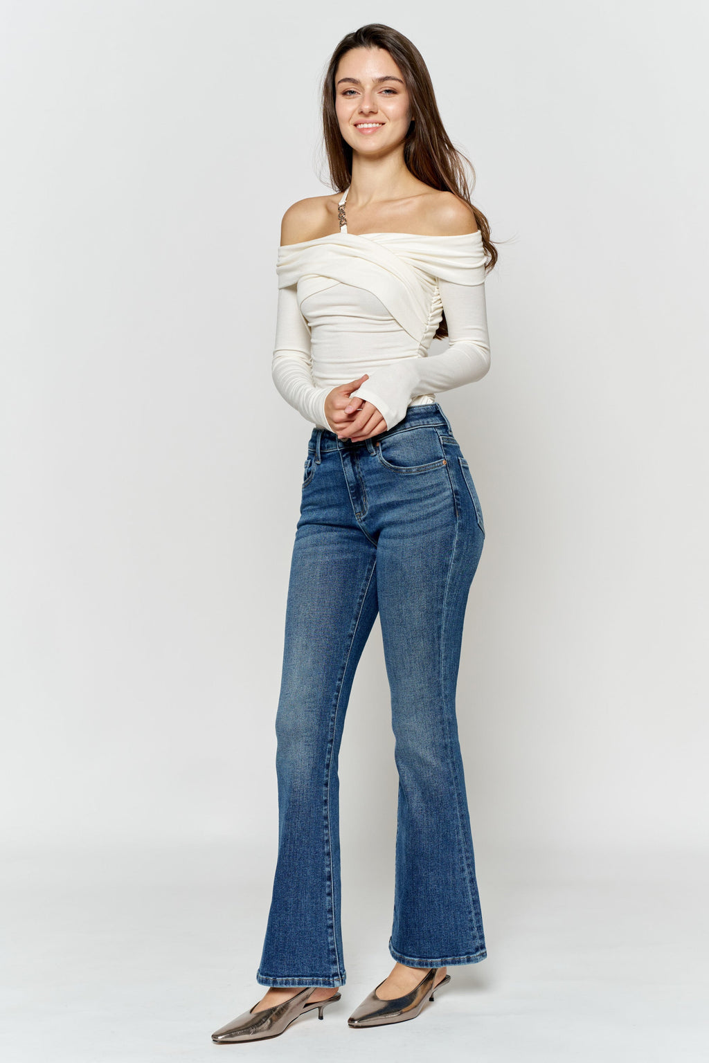 Women's blue bootcut jeans boots for a stylish casual look