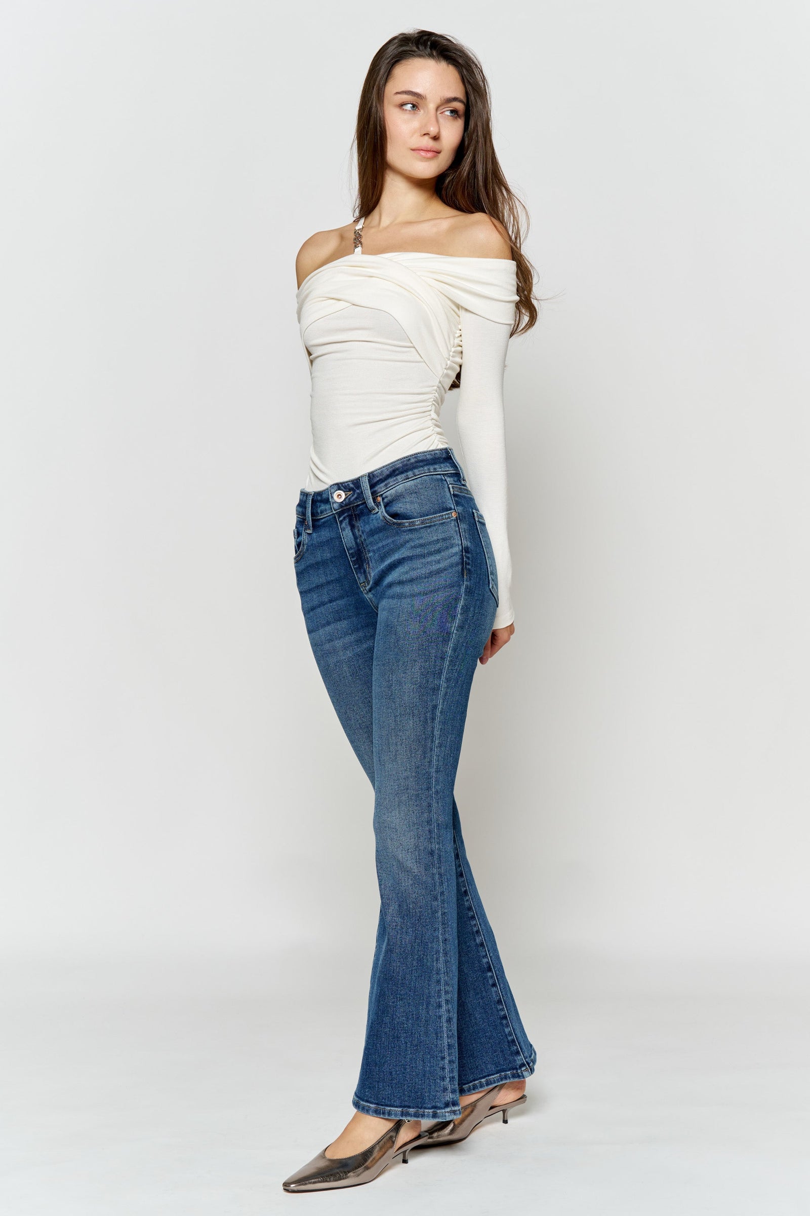 Women's blue bootcut jeans boots, perfect for casual outings