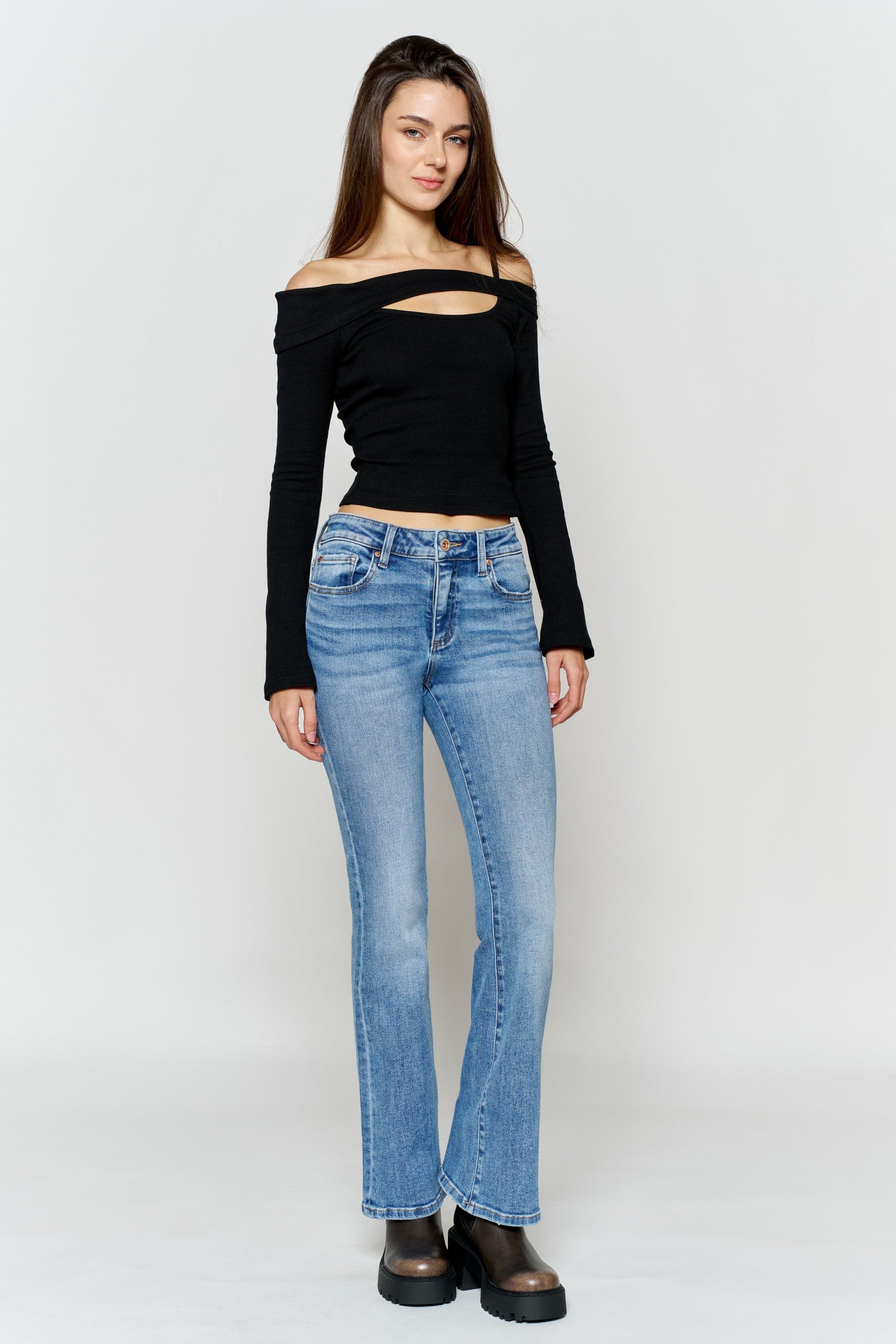 Women's blue bootcut jeans boots from Shop ENJEAN for casual wear