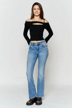 Women's blue bootcut jeans boots for casual everyday wear
