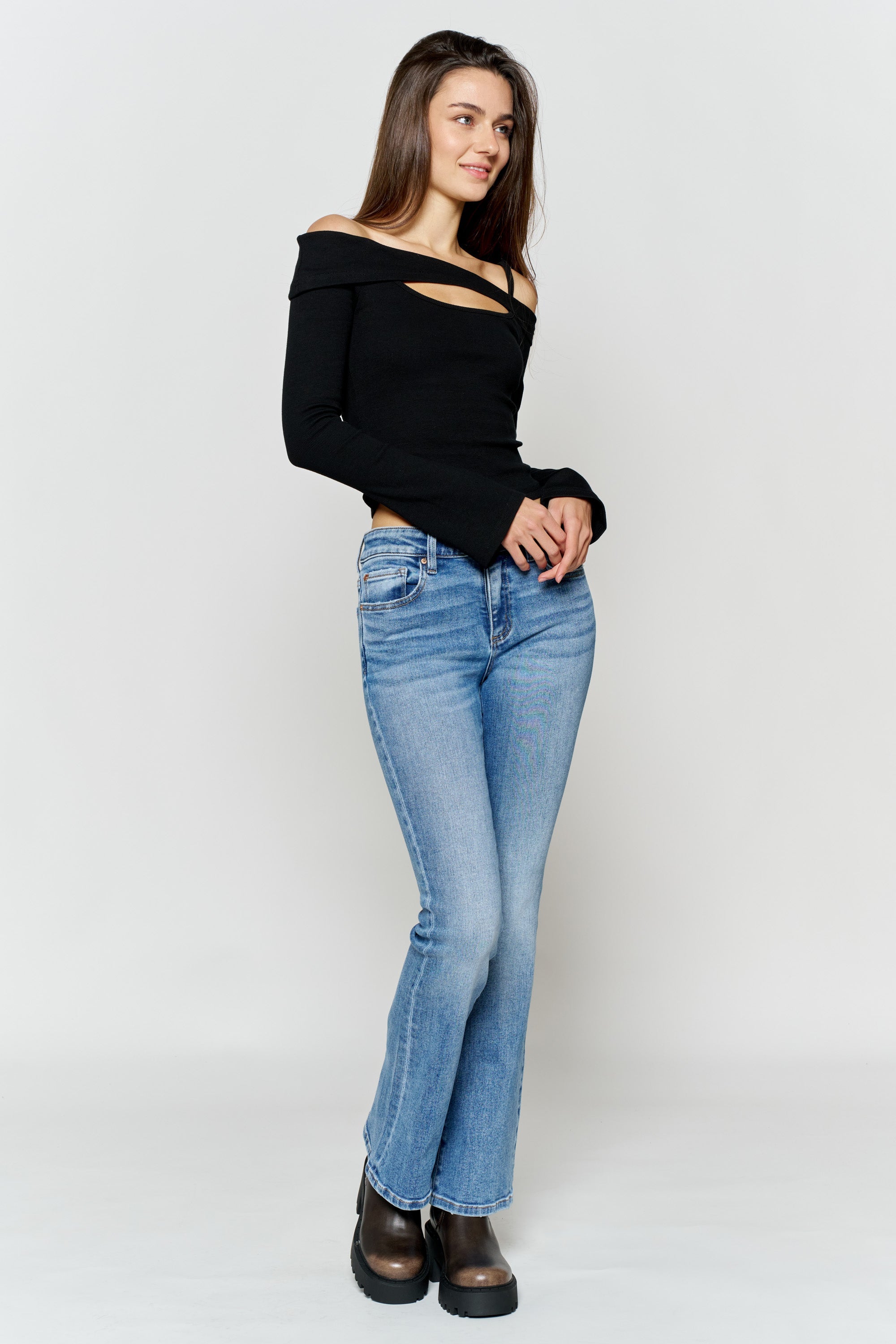 Women's light blue bootcut jeans boots for casual everyday wear