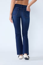 Women's dark blue bootcut jeans, perfect for pairing with boots