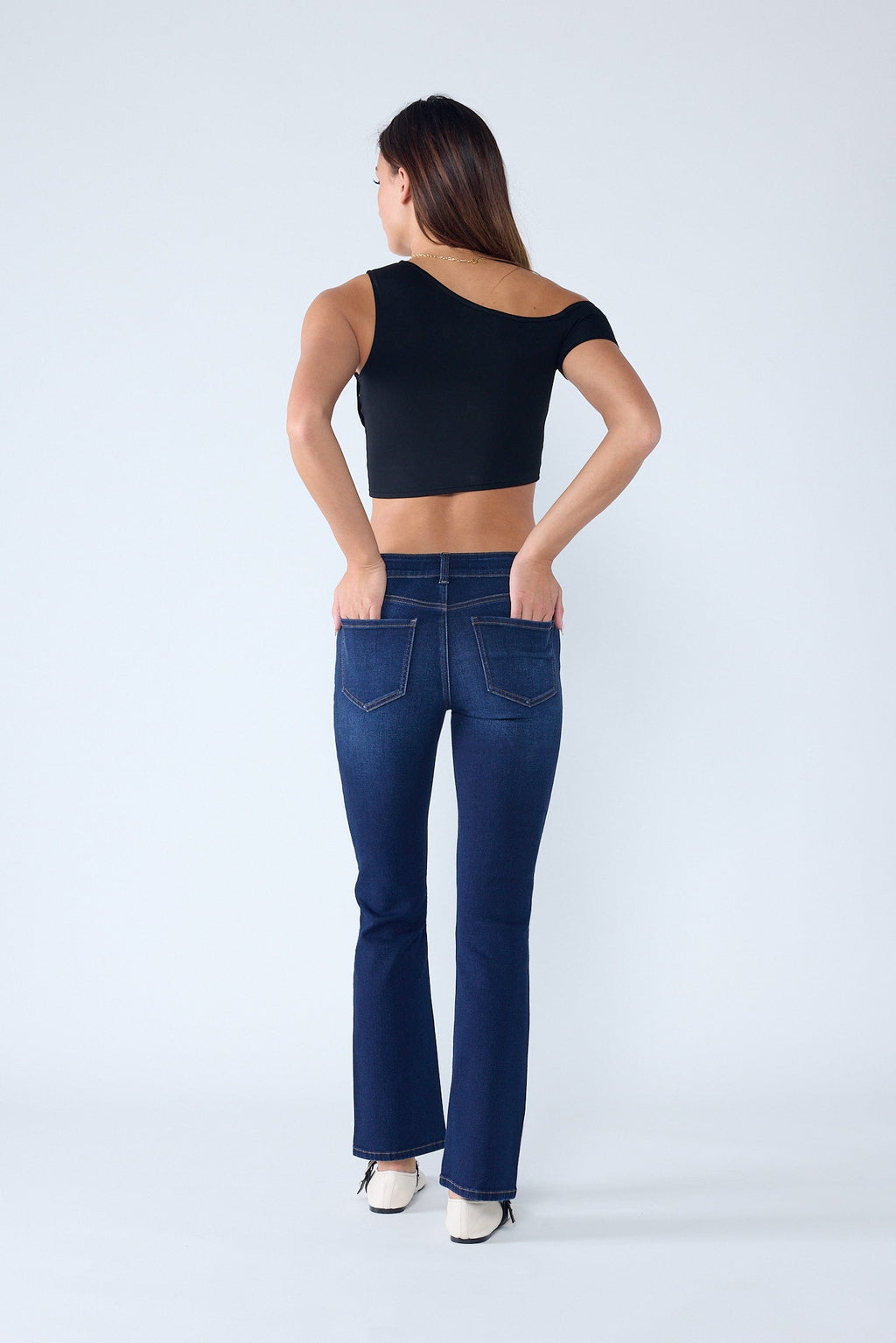 Women's dark blue bootcut jeans boots for a stylish casual look