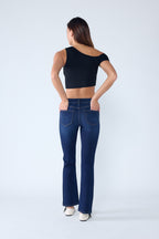 Women's dark blue bootcut jeans boots for a stylish casual look