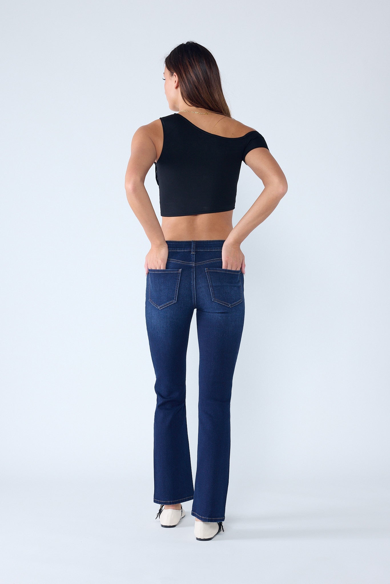 Women's dark blue bootcut jeans boots for a stylish casual look