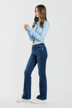 Women's dark blue bootcut jeans boots with a fitted style