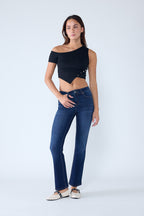 Women's dark blue bootcut jeans boots, versatile for casual wear