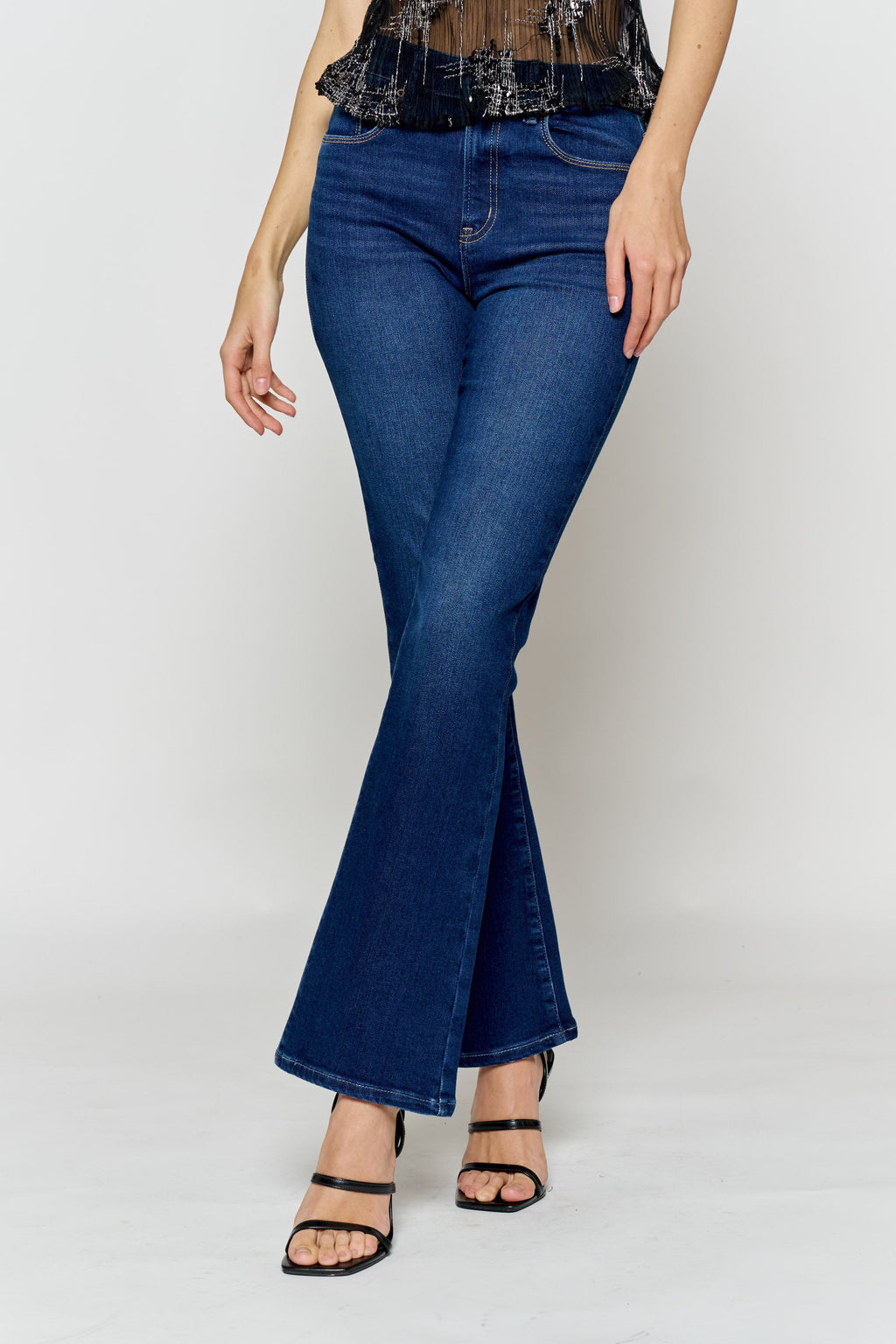 Women's blue bootcut jeans boots, perfect for casual outings