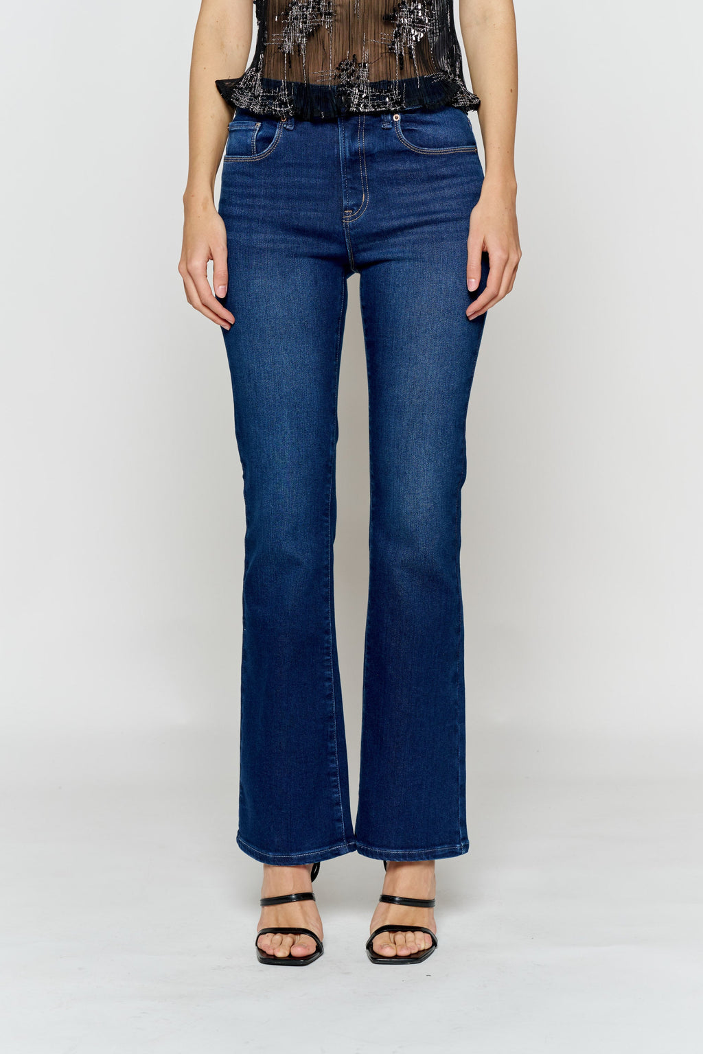 Women's dark blue bootcut jeans boots, perfect for casual outings